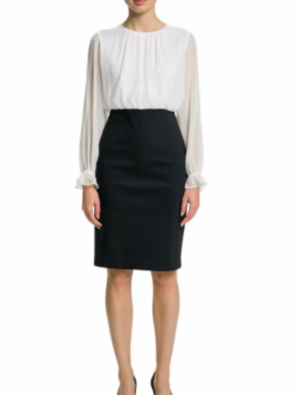Ted Baker London White and Navy Two-Tone Pencil Skirt Dress
